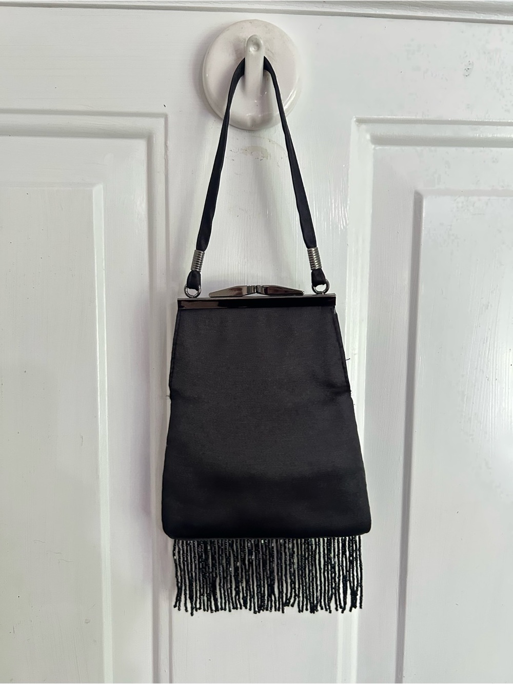 Accepting offers ! Black Fringe Evening Bag - Classic Satin Handbag